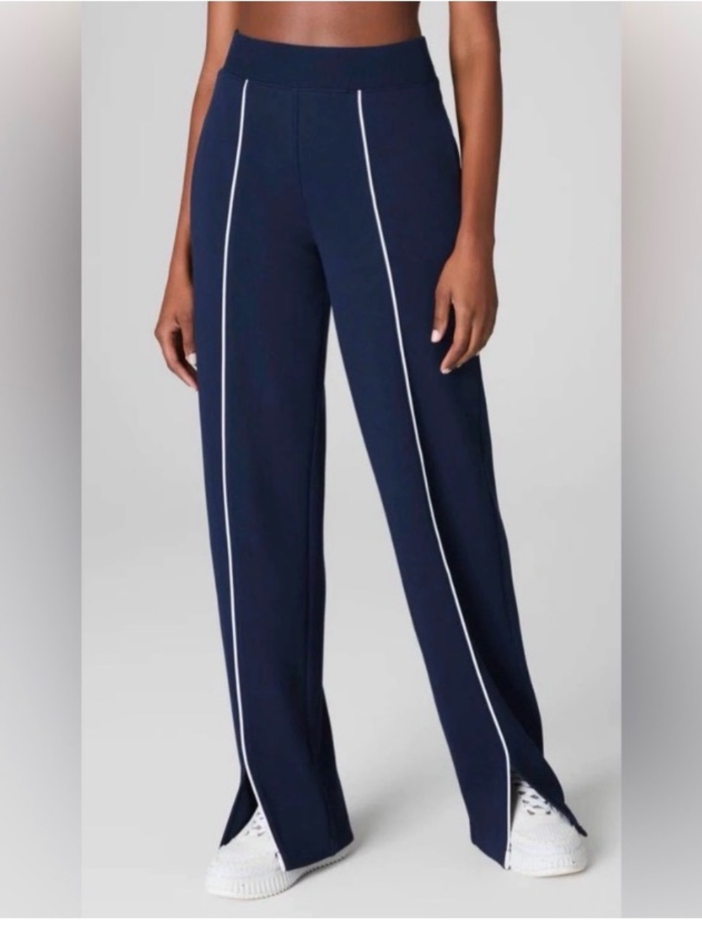 New /Tags Spanx 1X Tall AirEssentials Pique Straight Leg Pants Navy White Stripe